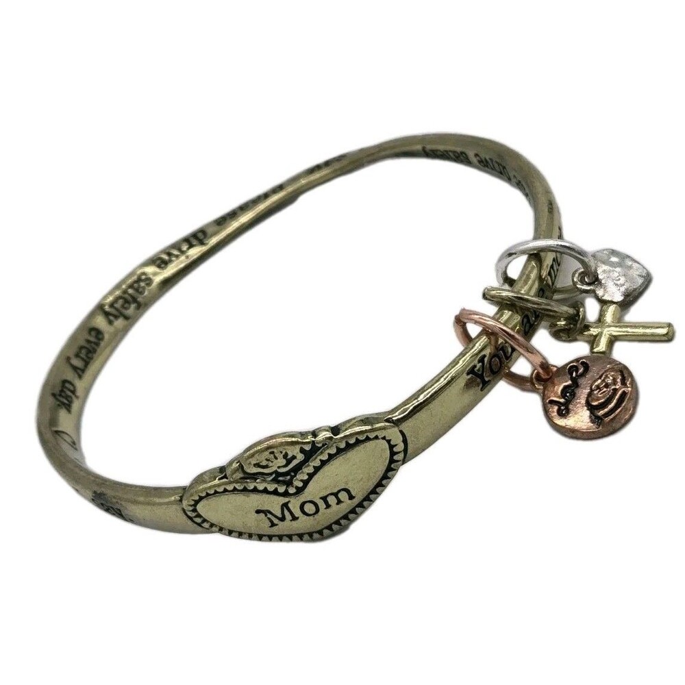 Mom Mobius Twist Bangle Bracelet Charms Inspirational Message Mother Drive Safe